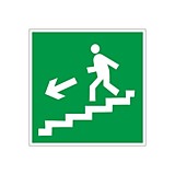 Знак безопасности Направление к эвакуационному выходу по лестнице вниз, левосторонний E14